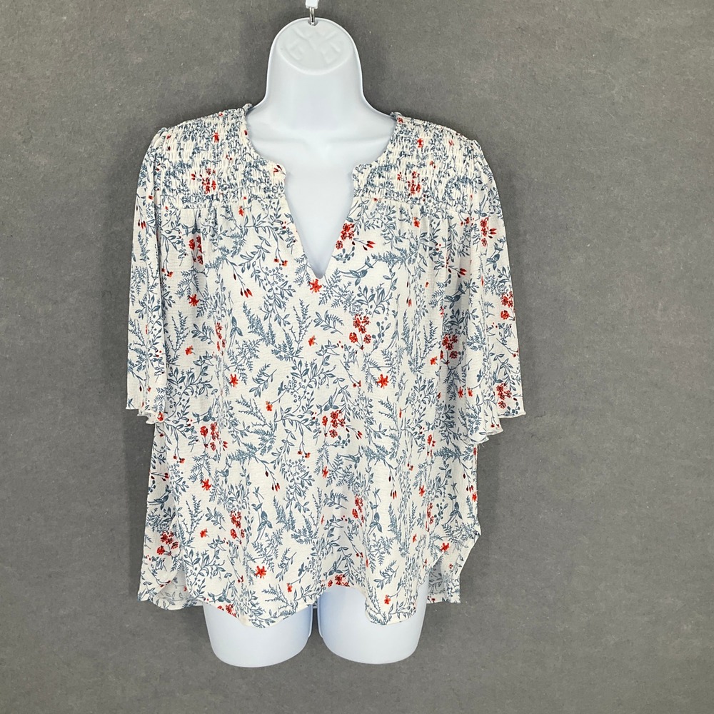 Melloday Floral Print Smocked Neck 3/4 Sleeve Blouse Top Women's Size S Flowy